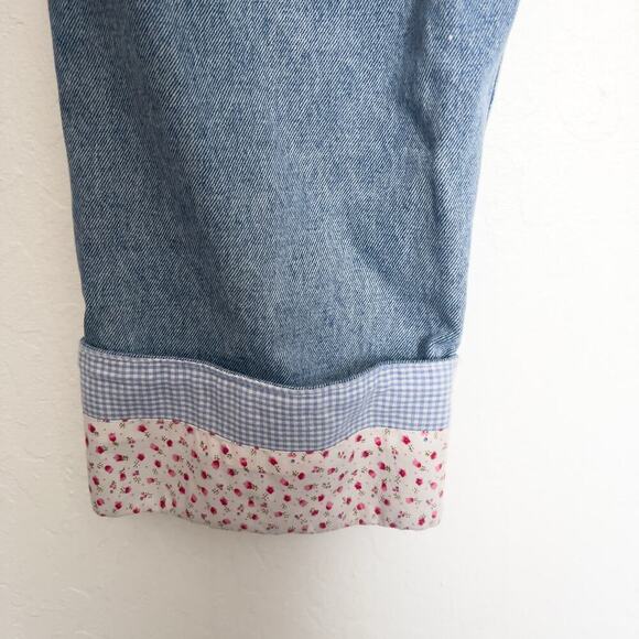 Vintage Moda International Jeans 10 Denim Cuffed Floral Checkered Cottage Y2K - Picture 7 of 8